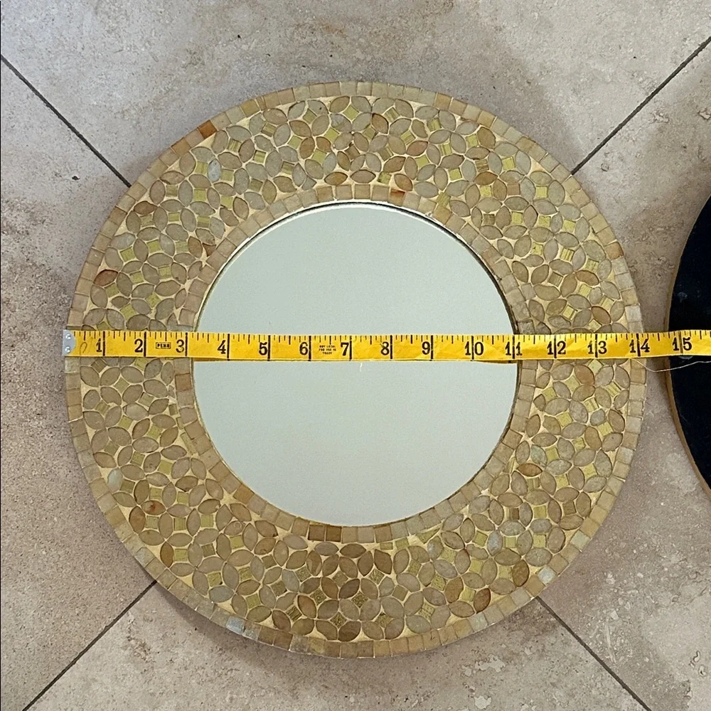 Vintage Round Mirrors • Mother of Pearl & Capiz Shell Inlay • 2 Available • EUC
